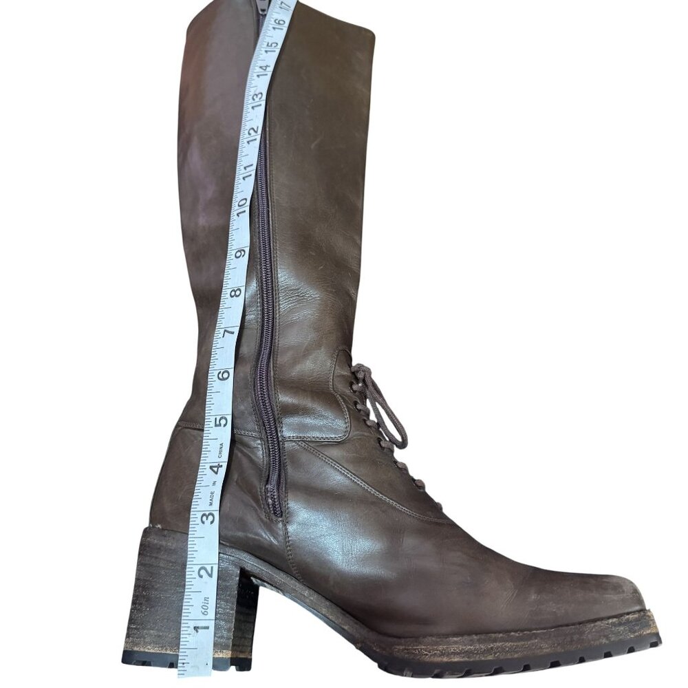 Armando Pollini Women's Brown Leather Zip&Tie Closure Block Heels Boots Size 39 - Picture 8 of 13